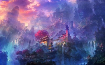 ファンタジー Painting - 幻想的な世界の中国寺院